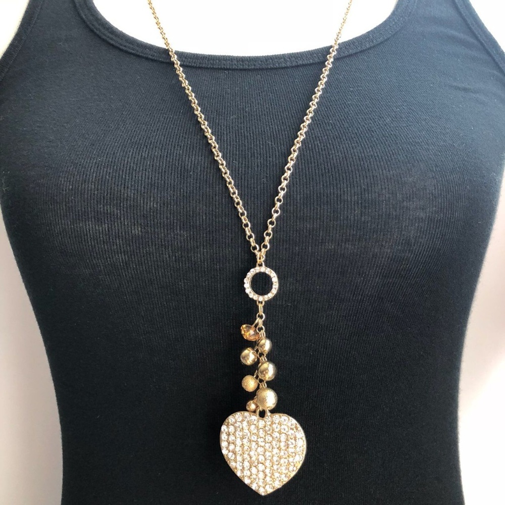 Long gemstone heart pendant charm necklace